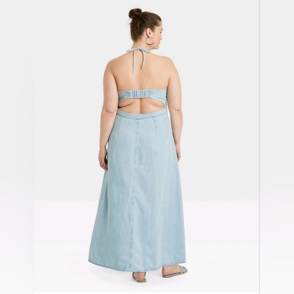 Women's Halter Neck Denim Maxi Dress - Universal Thread Blue - Picture 3 of 10